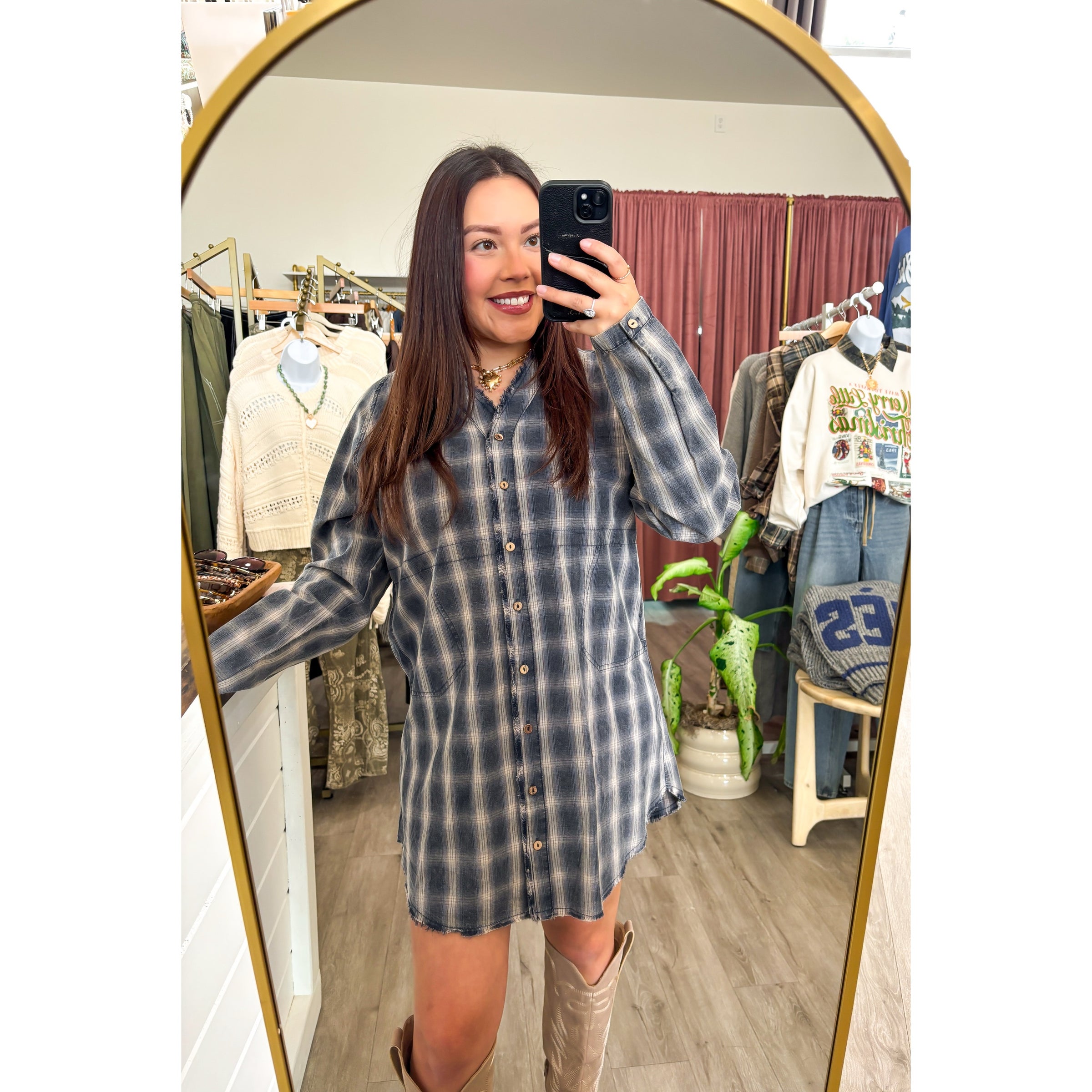 flannel mini dress Whitney Blue Plaid Flannel Mini Dress S